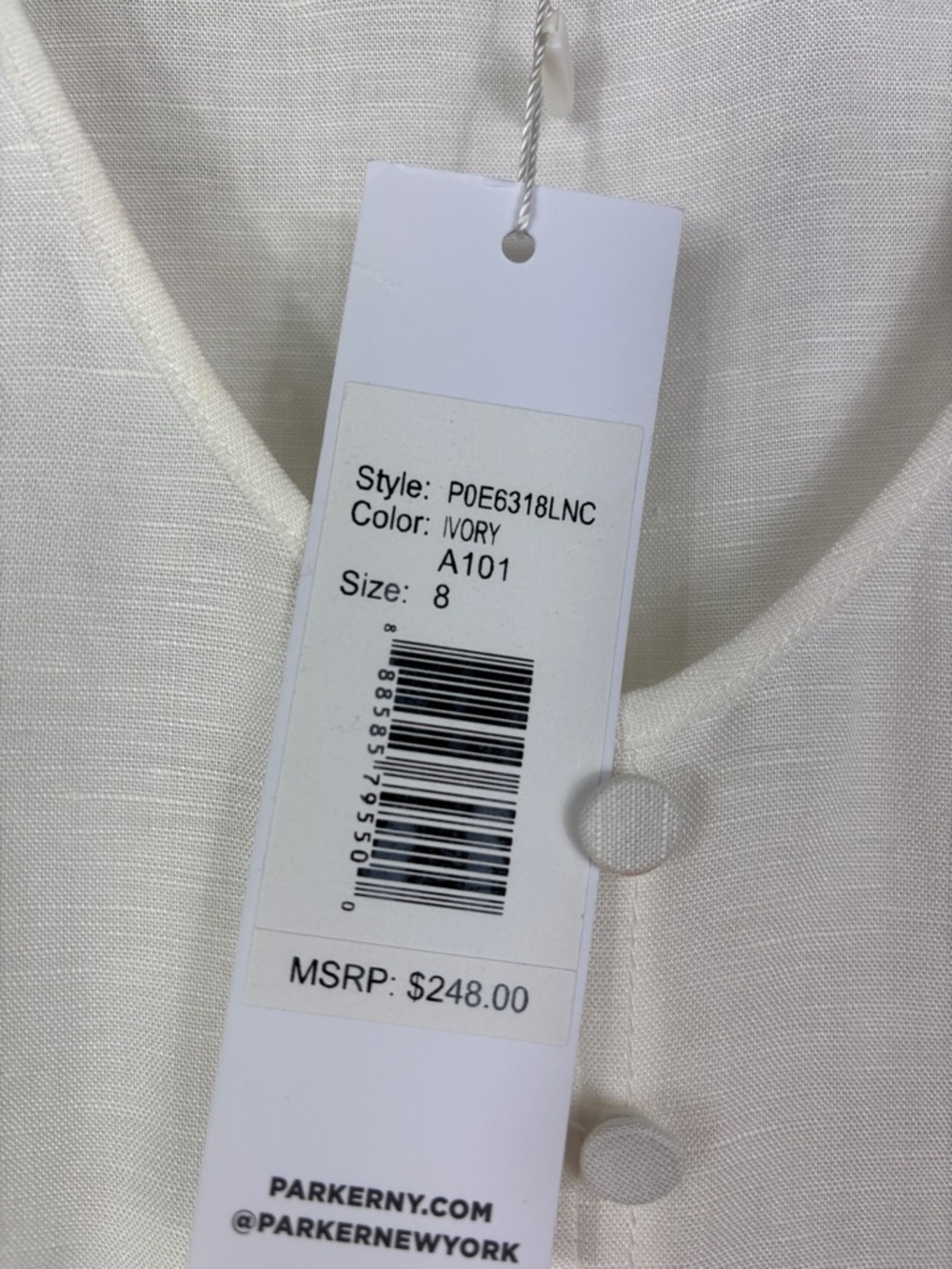 Parker Ivory‎ Cream Button-Front Dress with Puff Sleeves. Size 8 - Picture 7 of 12